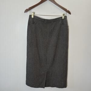 Women's Houndstooth Pencil Skirt Wool Silk Sz L 12 Brown‎ Academia Preppy Office